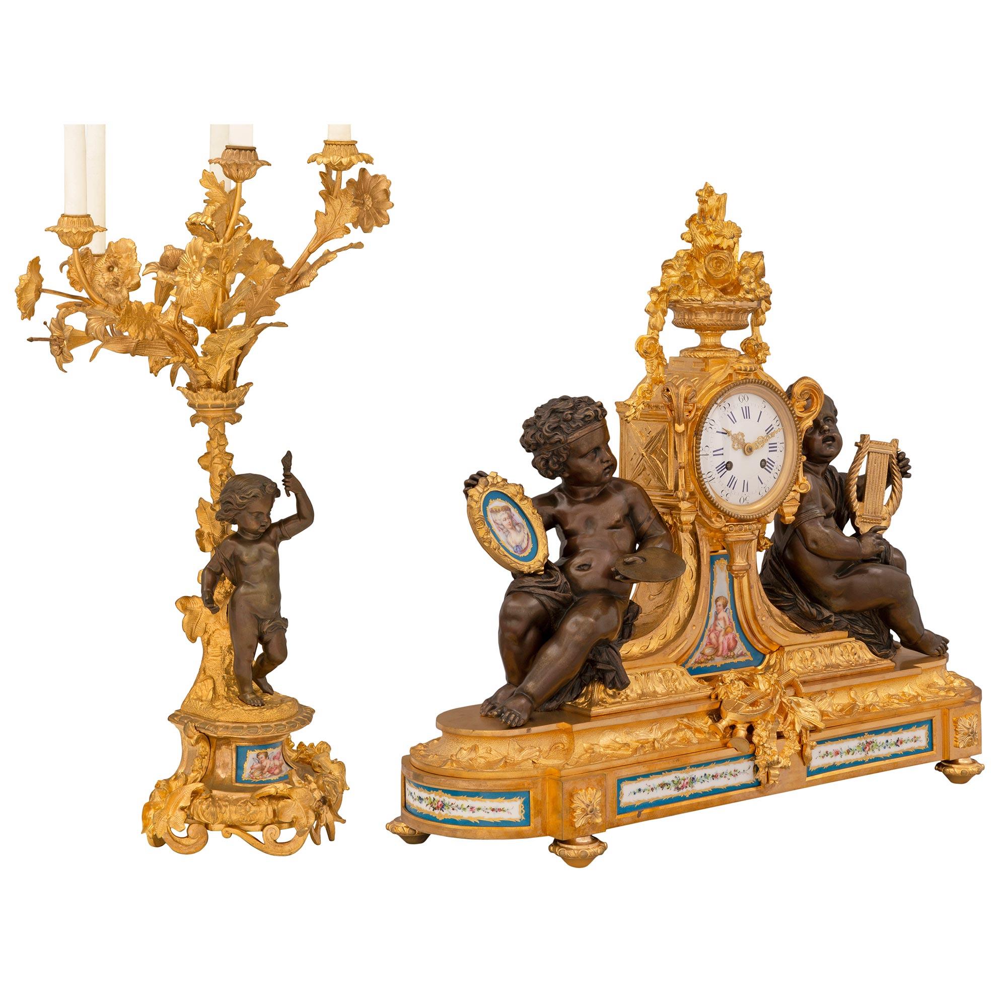 French 19th century Louis XVI st. Sévres Porcelain, patinated Bronze and Ormolu In Good Condition For Sale In West Palm Beach, FL
