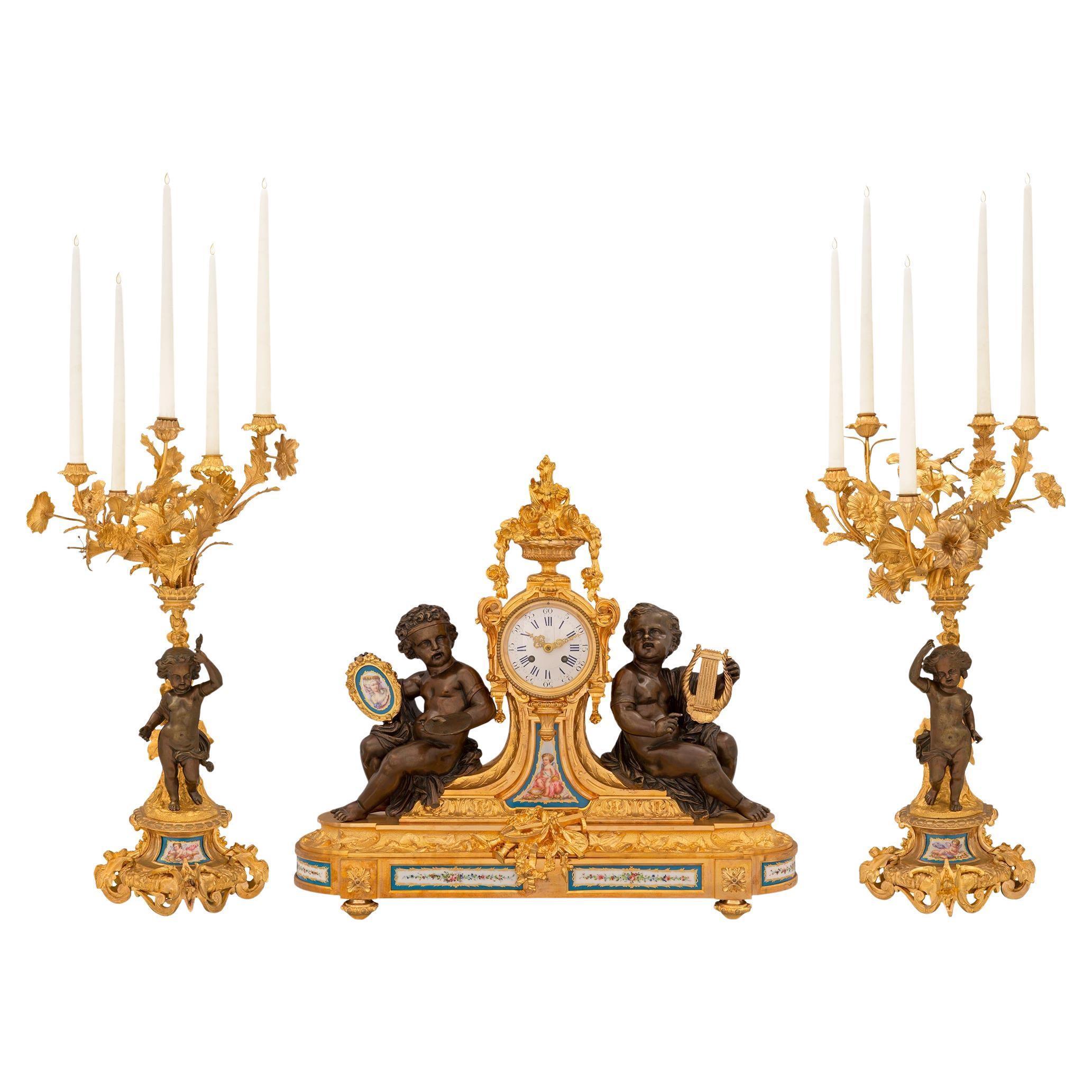 French 19th century Louis XVI st. Sévres Porcelain, patinated Bronze and Ormolu