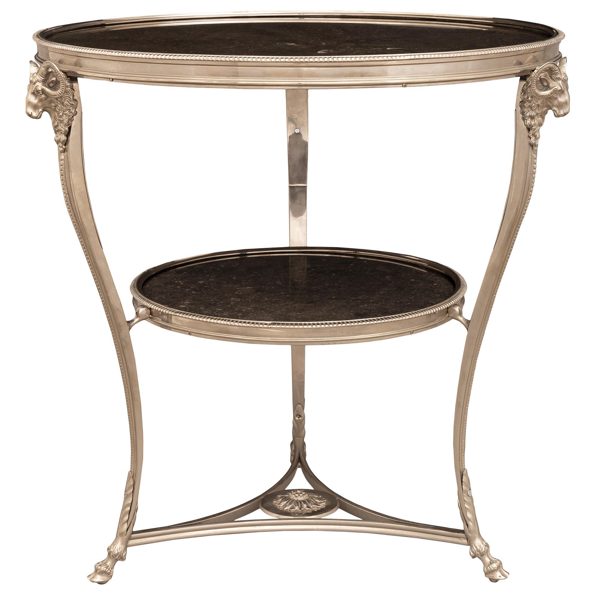 French 19th Century Louis XVI St. Silvered Bronze And Marble Guéridon Side Table In Good Condition For Sale In West Palm Beach, FL