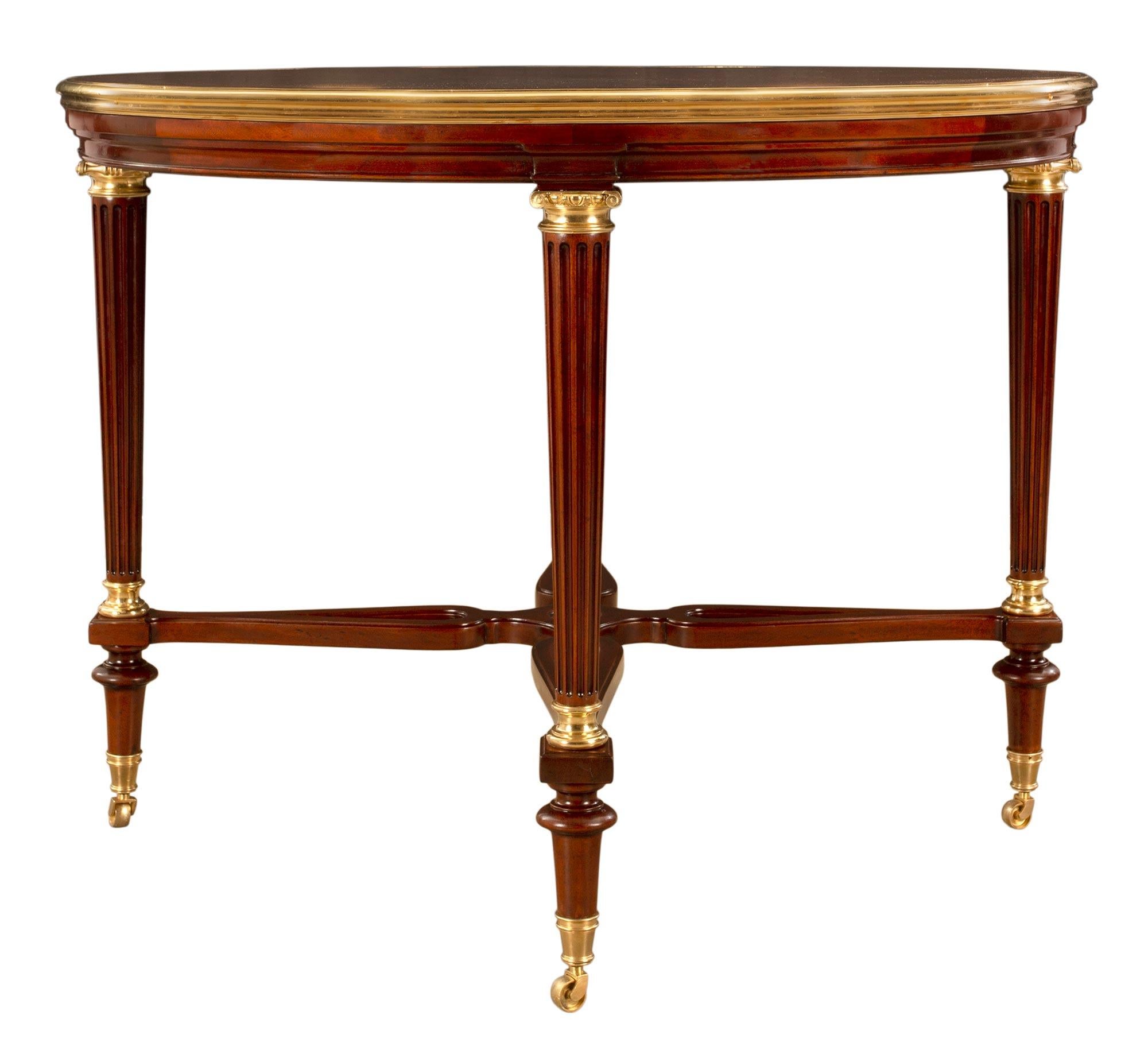 French 19th Century Louis XVI St. Solid Mahogany and Ormolu Center Table In Good Condition For Sale In West Palm Beach, FL