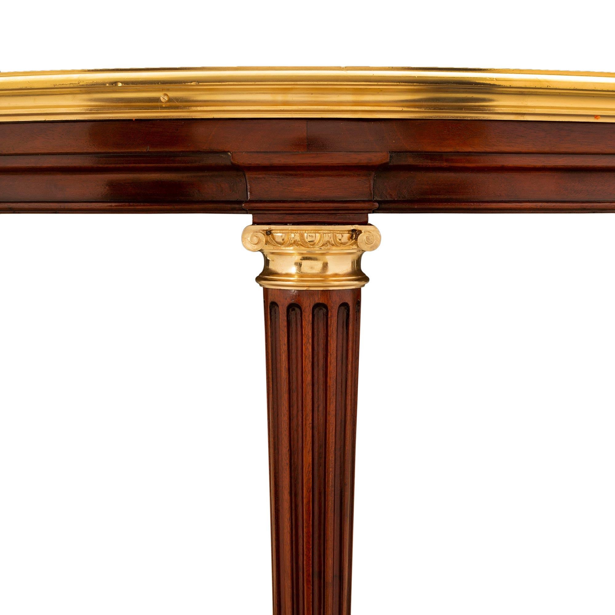French 19th Century Louis XVI St. Solid Mahogany and Ormolu Center Table For Sale 1