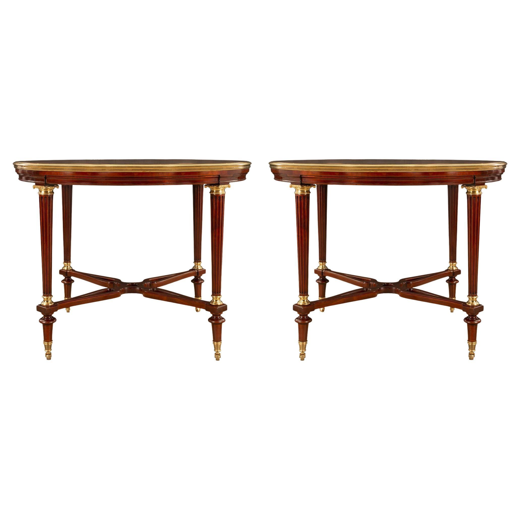 French 19th Century Louis XVI St. Solid Mahogany and Ormolu Center Table For Sale