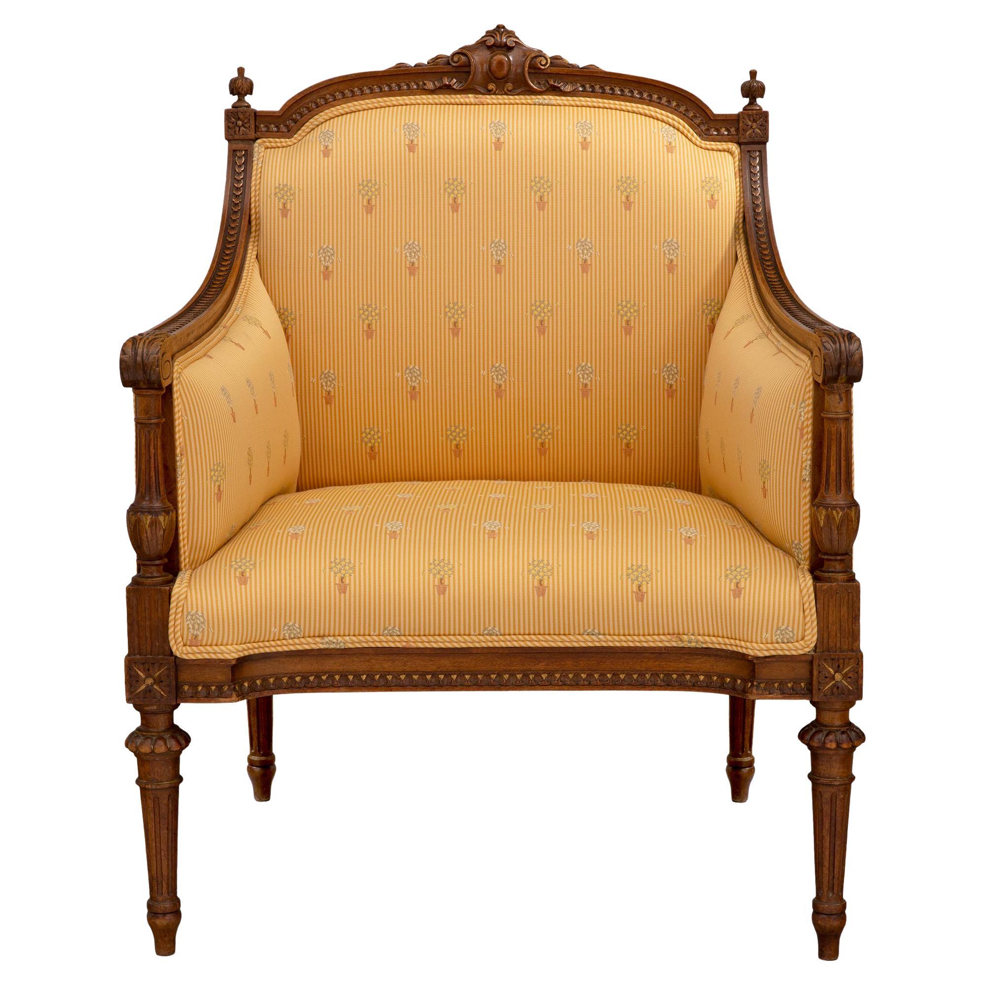 French 19th Century Louis XVI St. Solid Oak Marquise Armchair