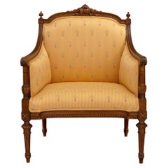 Antique French 19th Century Louis XVI St. Solid Oak Marquise Armchair