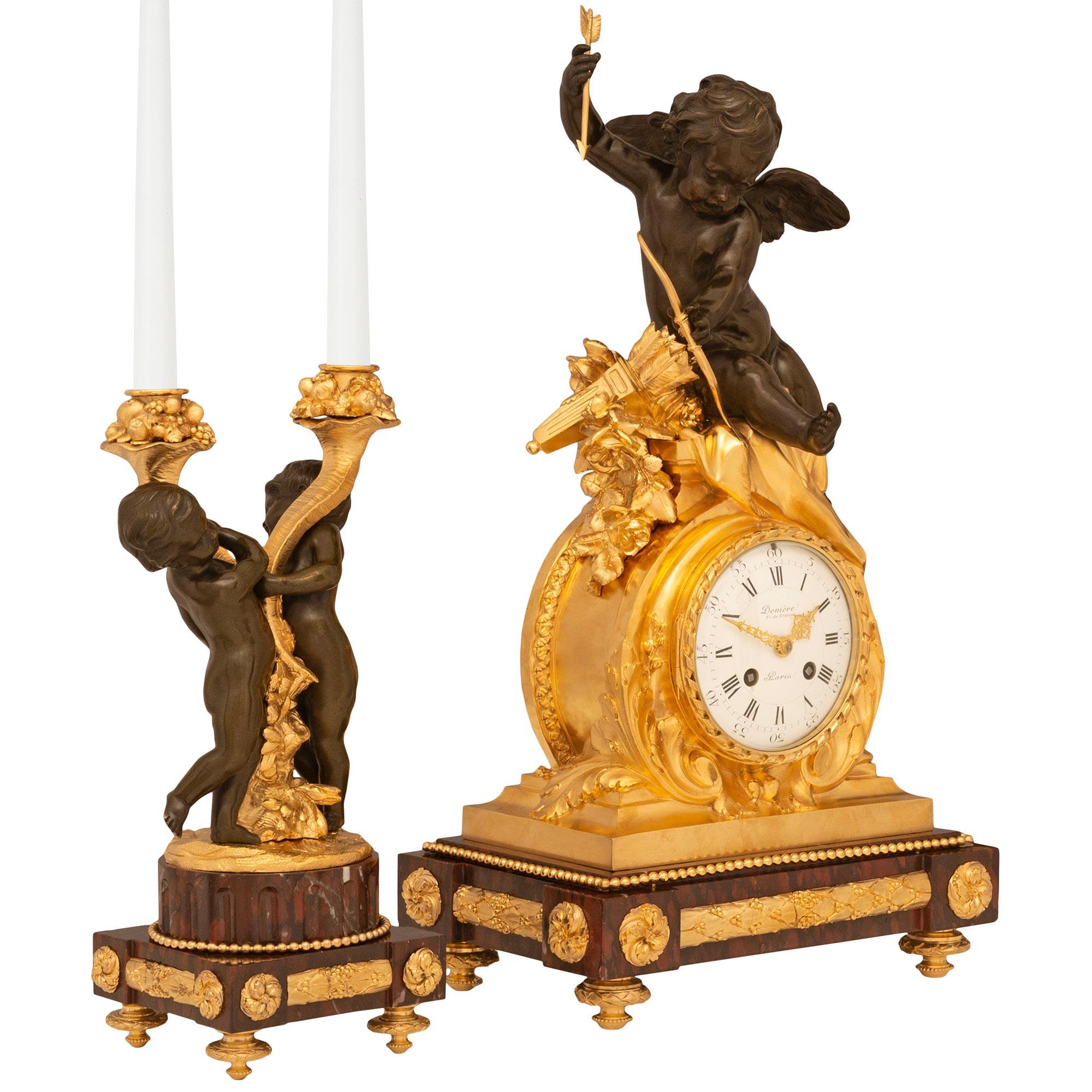 Français Garniture trois pièces Louis XVI du 19ème siècle, signée Denière en vente