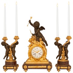 Antique French 19th Century Louis XVI St. Three Piece Garniture Set, Signed Denière