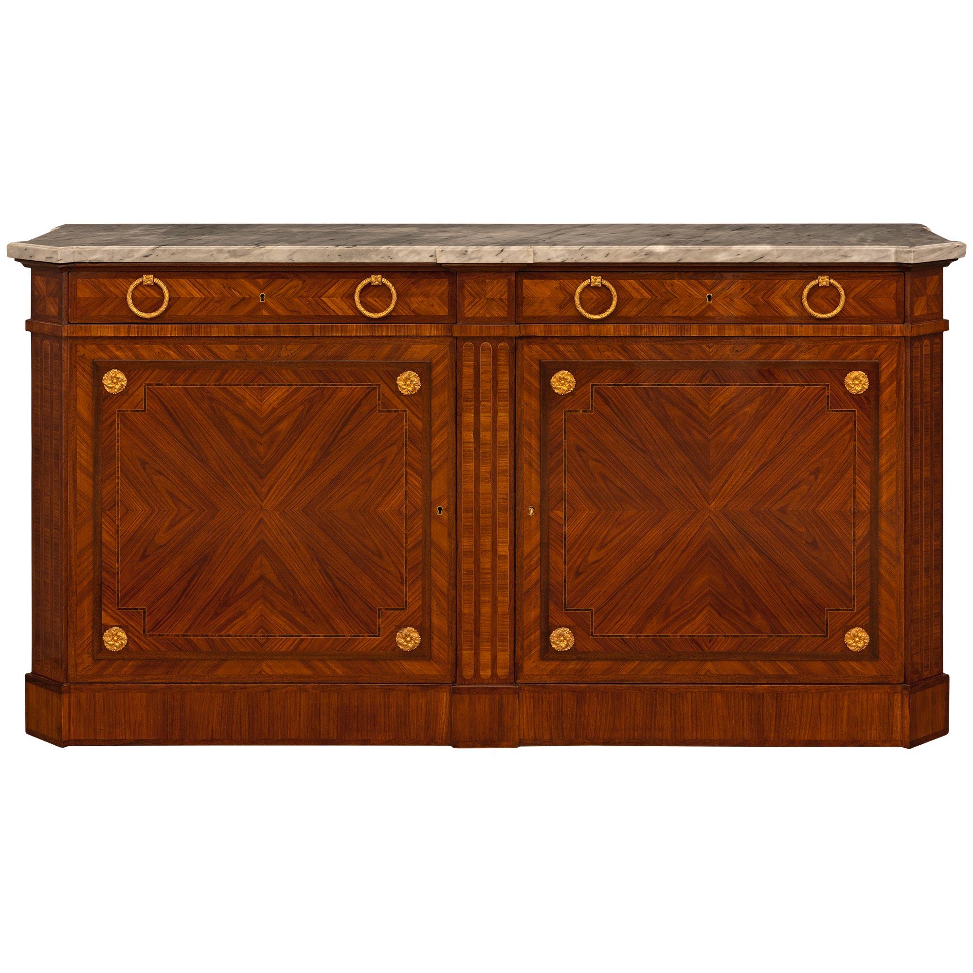 French 19th Century Louis XVI St. Tulipwood, Kingwood And Gray Marble Buffet For Sale 7