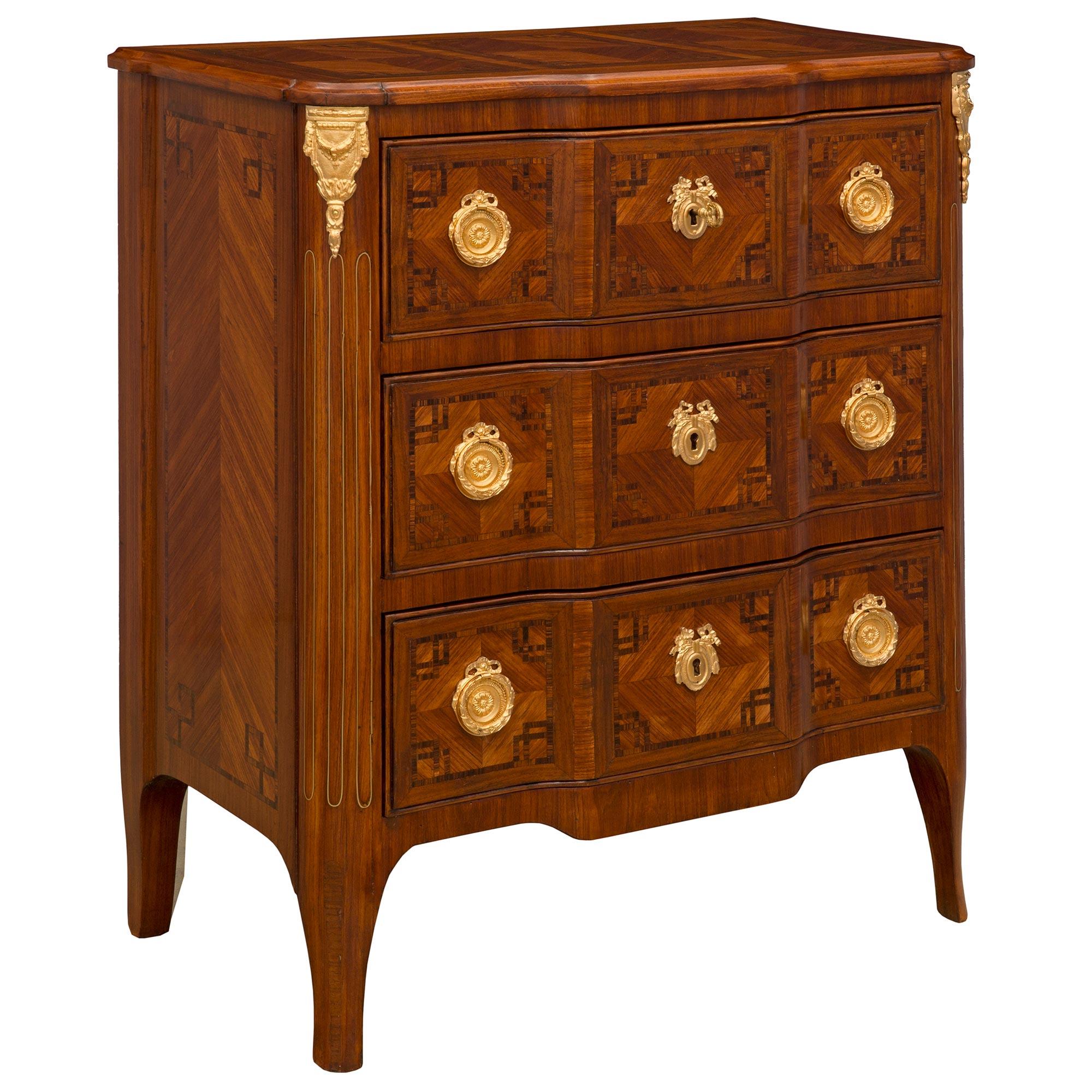 French 19th Century Louis XVI St. Tulipwood, Kingwood, Ormolu, and Brass Commode In Good Condition For Sale In West Palm Beach, FL
