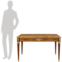 French 19th century Louis XVI st. Tulipwood, Kingwood, Ormolu, and marble table