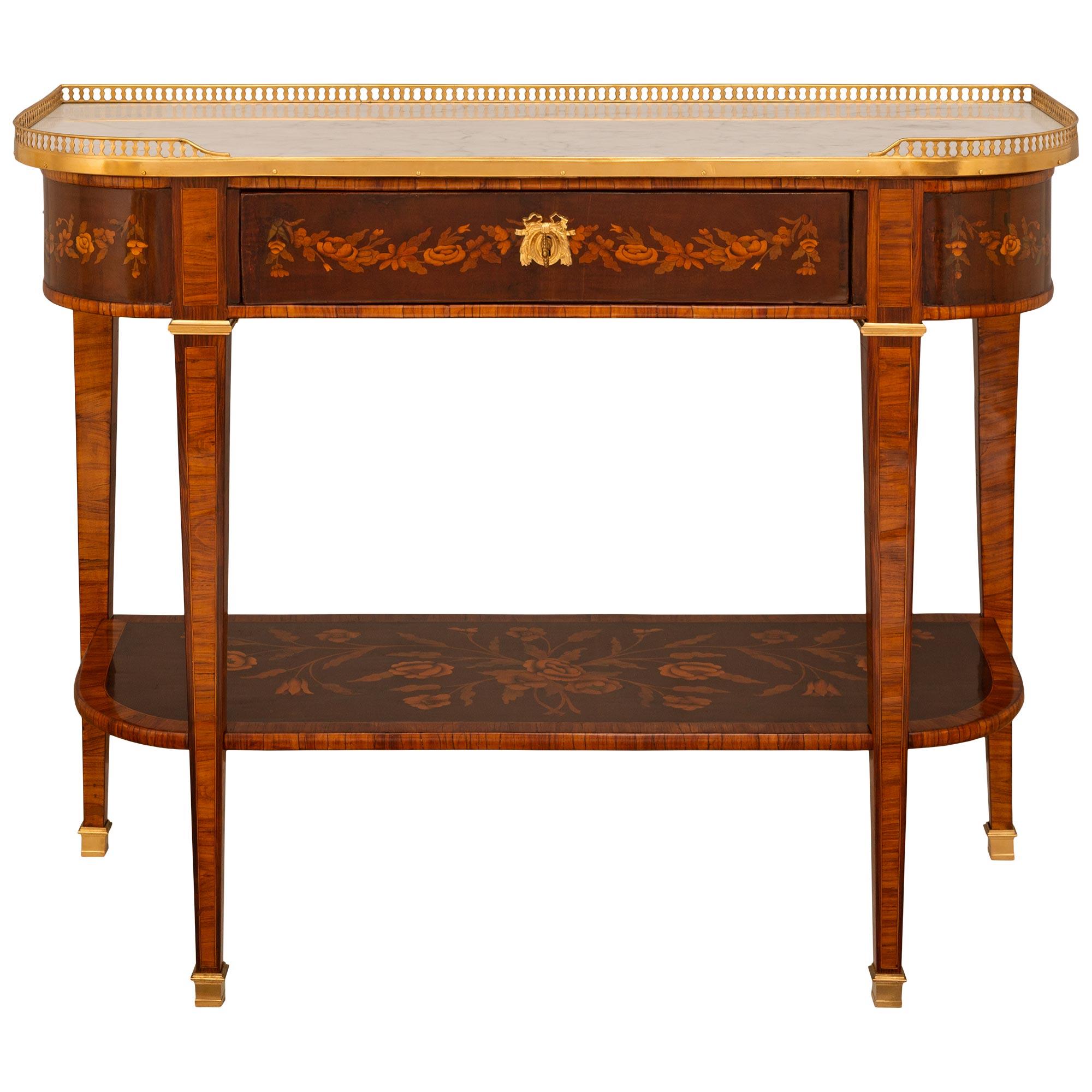 French 19th Century Louis XVI St. Tulipwood, Walnut, Ormolu And Marble Console For Sale 7