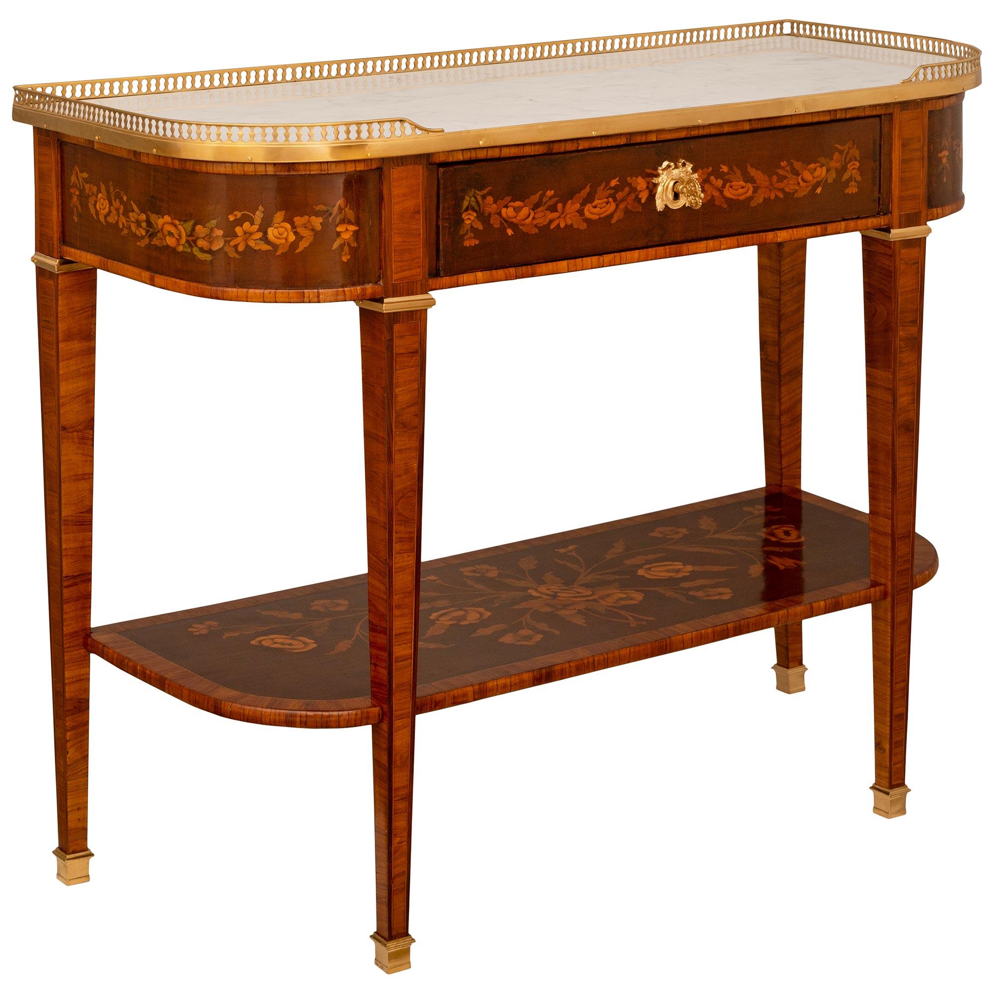 French 19th Century Louis XVI St. Tulipwood, Walnut, Ormolu And Marble Console In Good Condition For Sale In West Palm Beach, FL