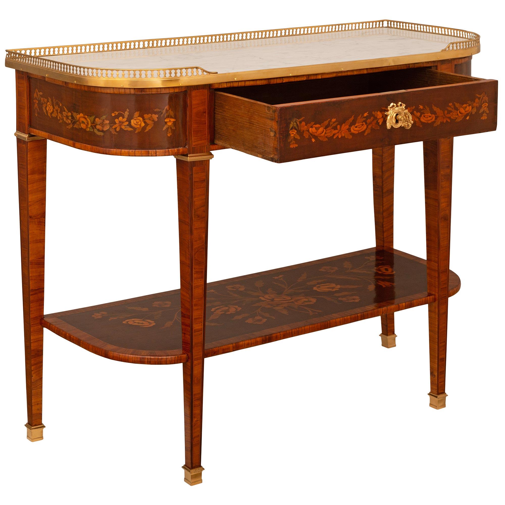 French 19th Century Louis XVI St. Tulipwood, Walnut, Ormolu And Marble Console For Sale 1