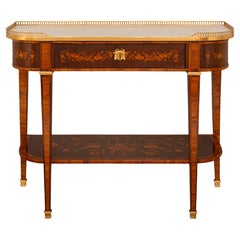 Console Louis XVI en tulipier, noyer, bronze doré et marbre du 19ème siècle