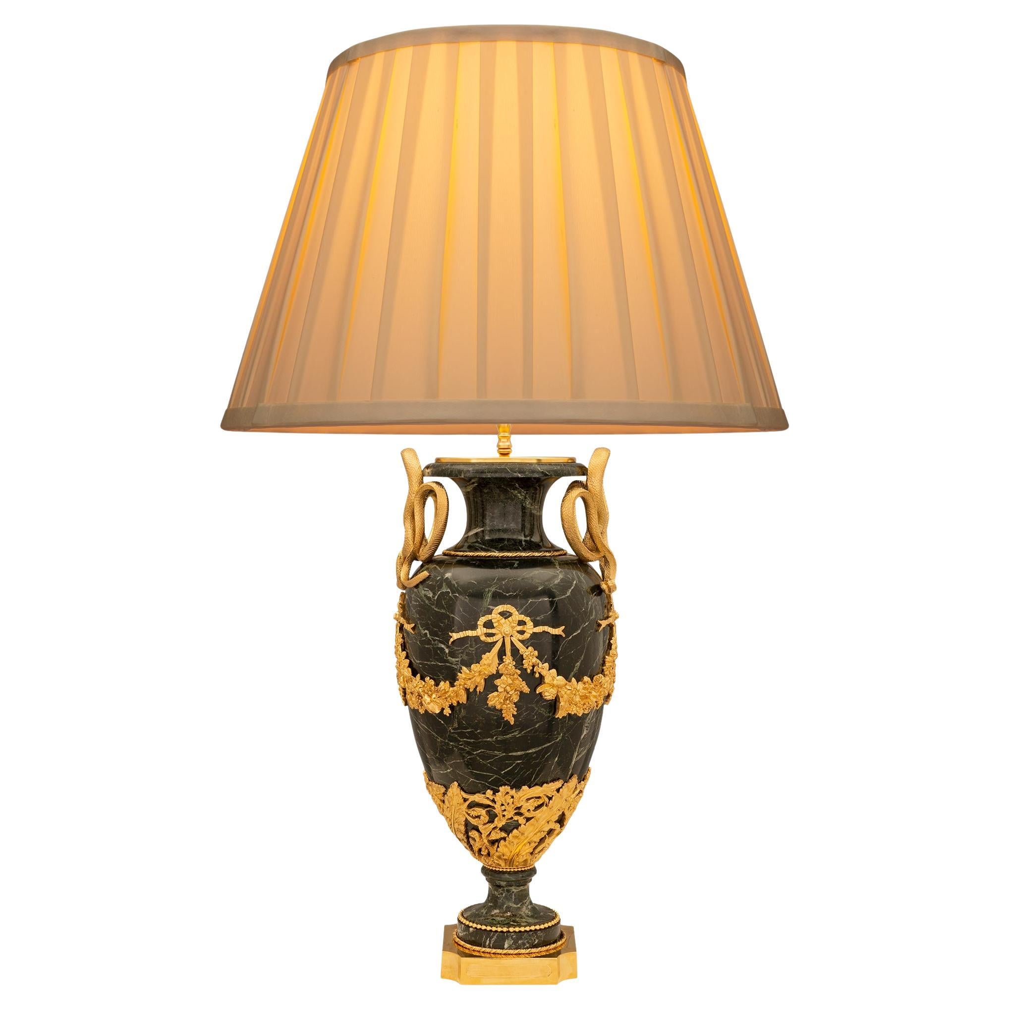 French 19th Century Louis XVI St. Vert De Patricia Marble And Ormolu Lamp For Sale