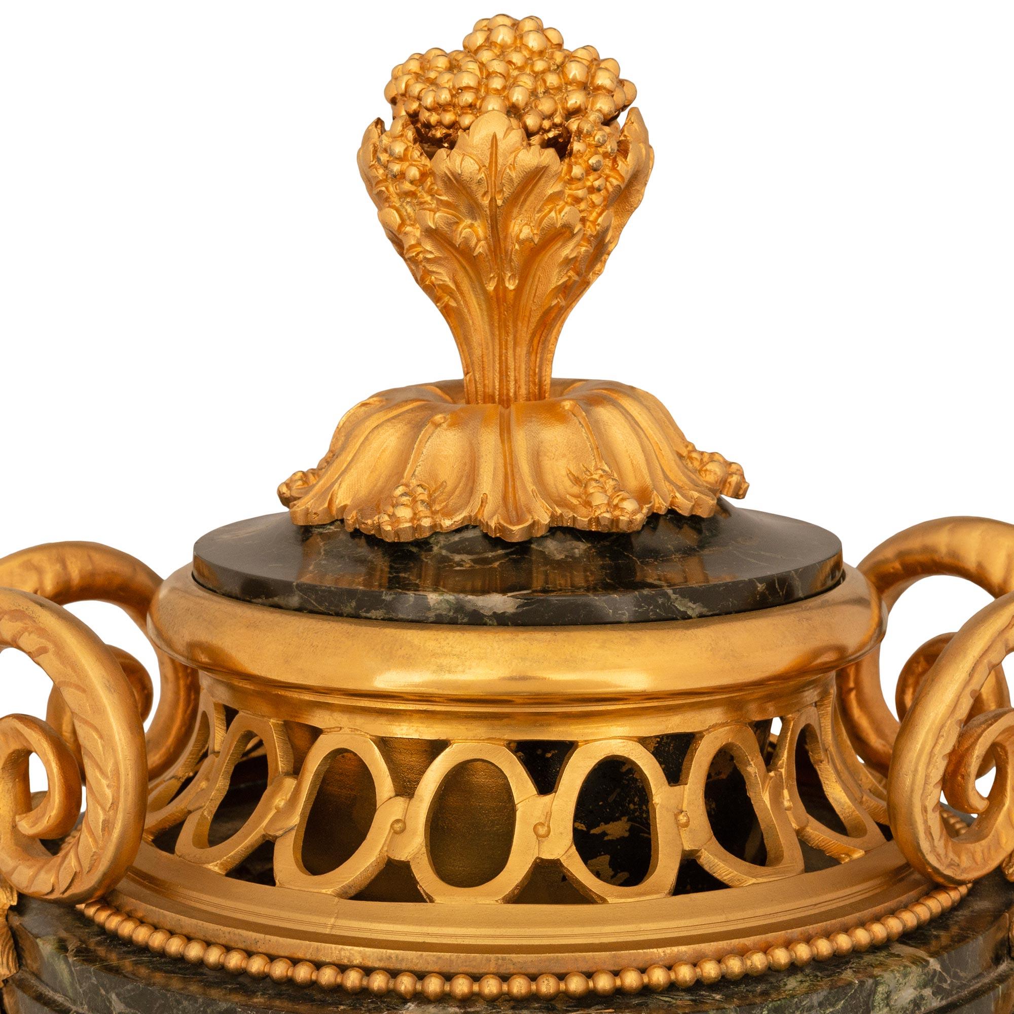 French 19th Century Louis XVI St. Vert De Patricia Marble And Ormolu Lidded Urn For Sale 2