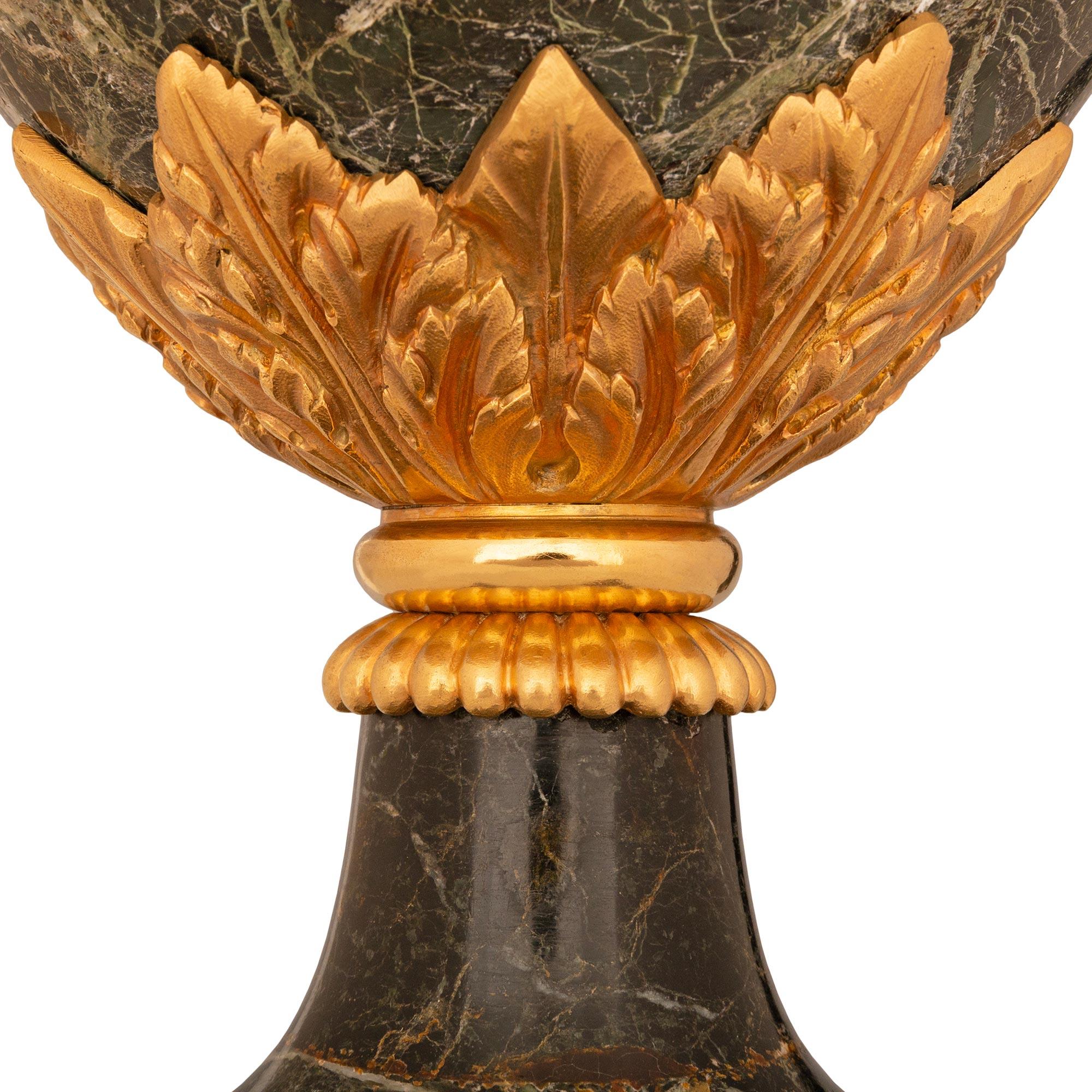 French 19th Century Louis XVI St. Vert De Patricia Marble And Ormolu Lidded Urn For Sale 4