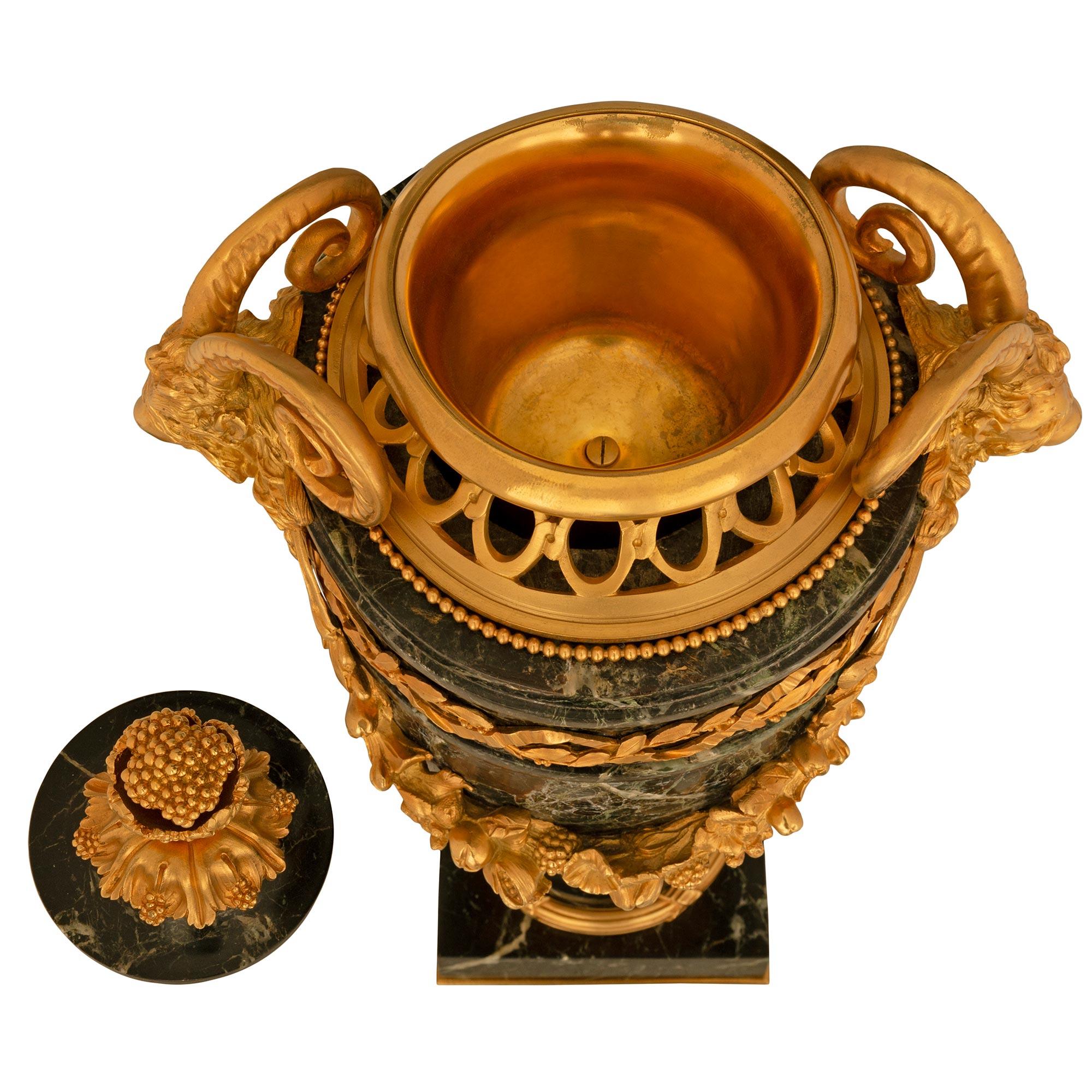 French 19th Century Louis XVI St. Vert De Patricia Marble And Ormolu Lidded Urn For Sale 6