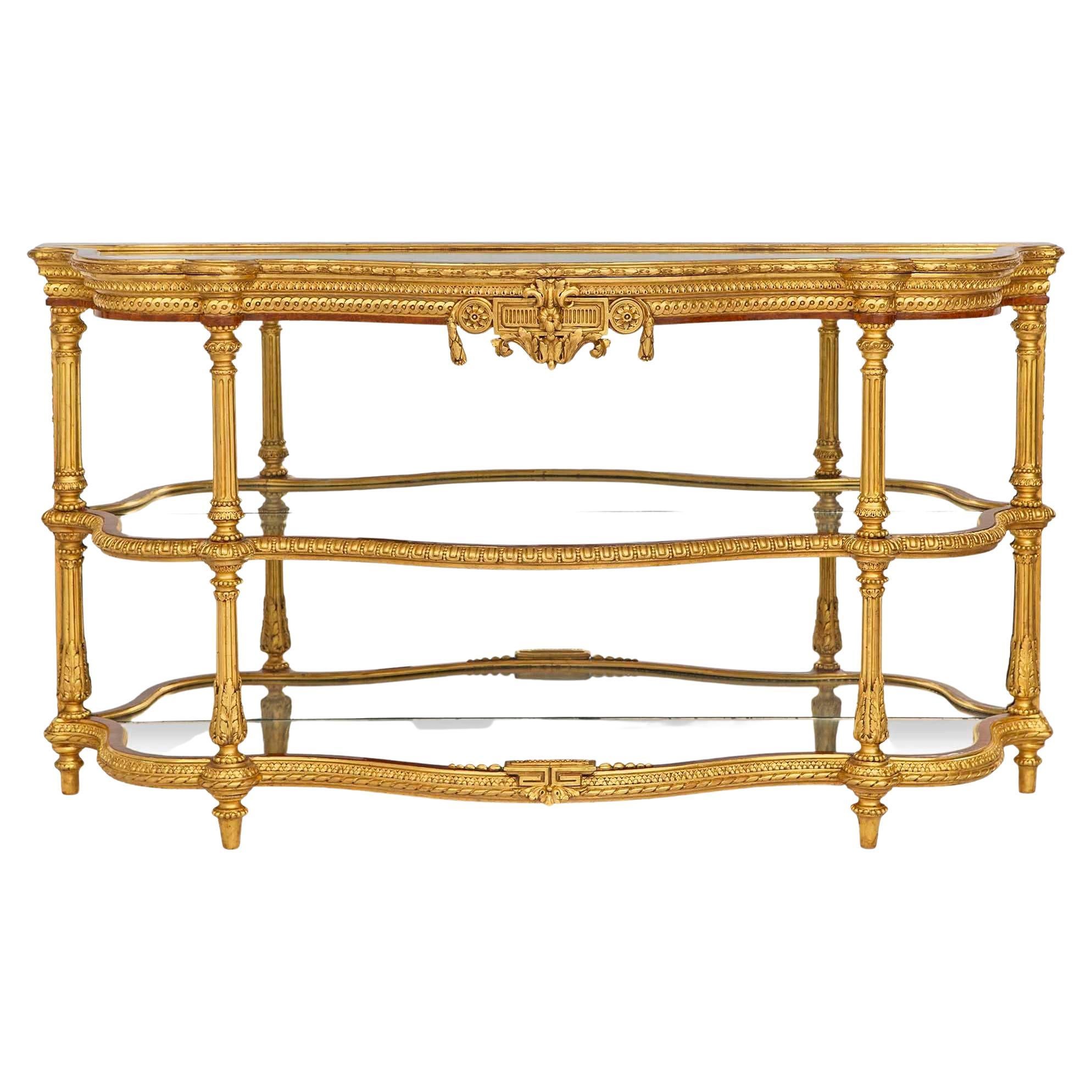 French 19th Century Louis XVI St. Walnut and Giltwood Mirrored Dessert Console