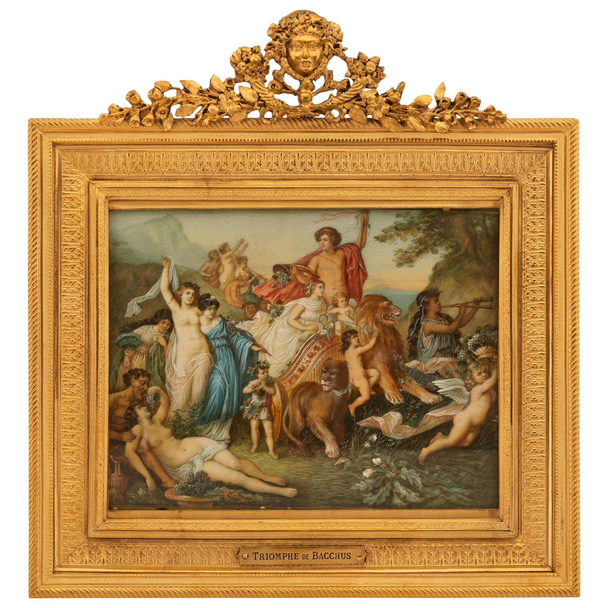 Aquarellgemälde im Louis-XVI-Stil des 19. Jahrhunderts in seinem Originalrahmen im Angebot 4