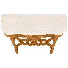 Consola de madera dorada y mármol de carrara blanco de San Luis XVI del siglo XIX francés