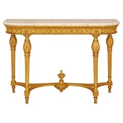 French 19th century Louis XVI st. white Carrara marble and Giltwood console