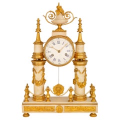 French 19th Century Louis XVI St. White Carrara Marble and Ormolu Clock