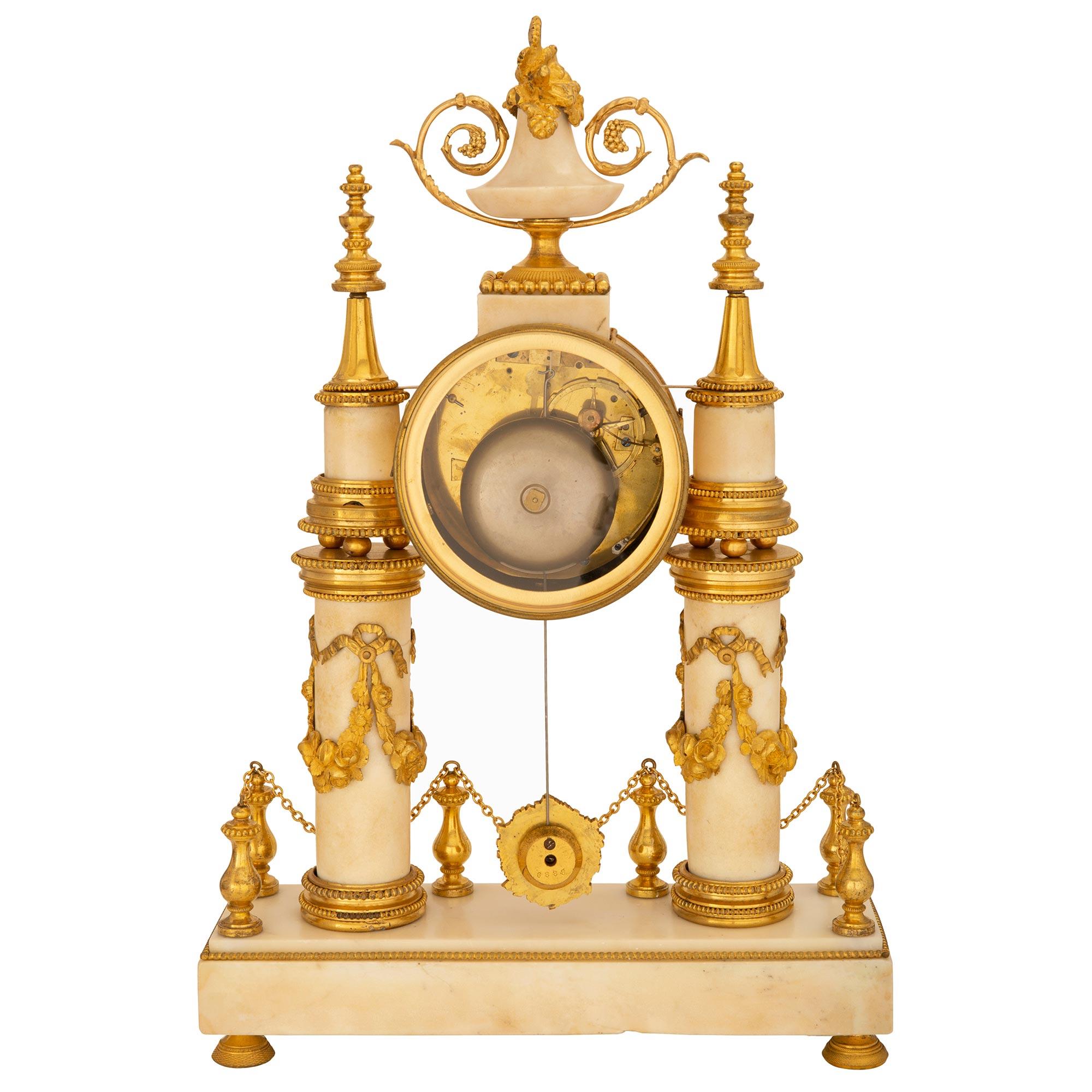 French 19th Century Louis XVI St. White Carrara Marble and Ormolu Clock For Sale 6