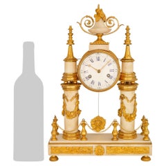 French 19th Century Louis XVI St. White Carrara Marble and Ormolu Clock