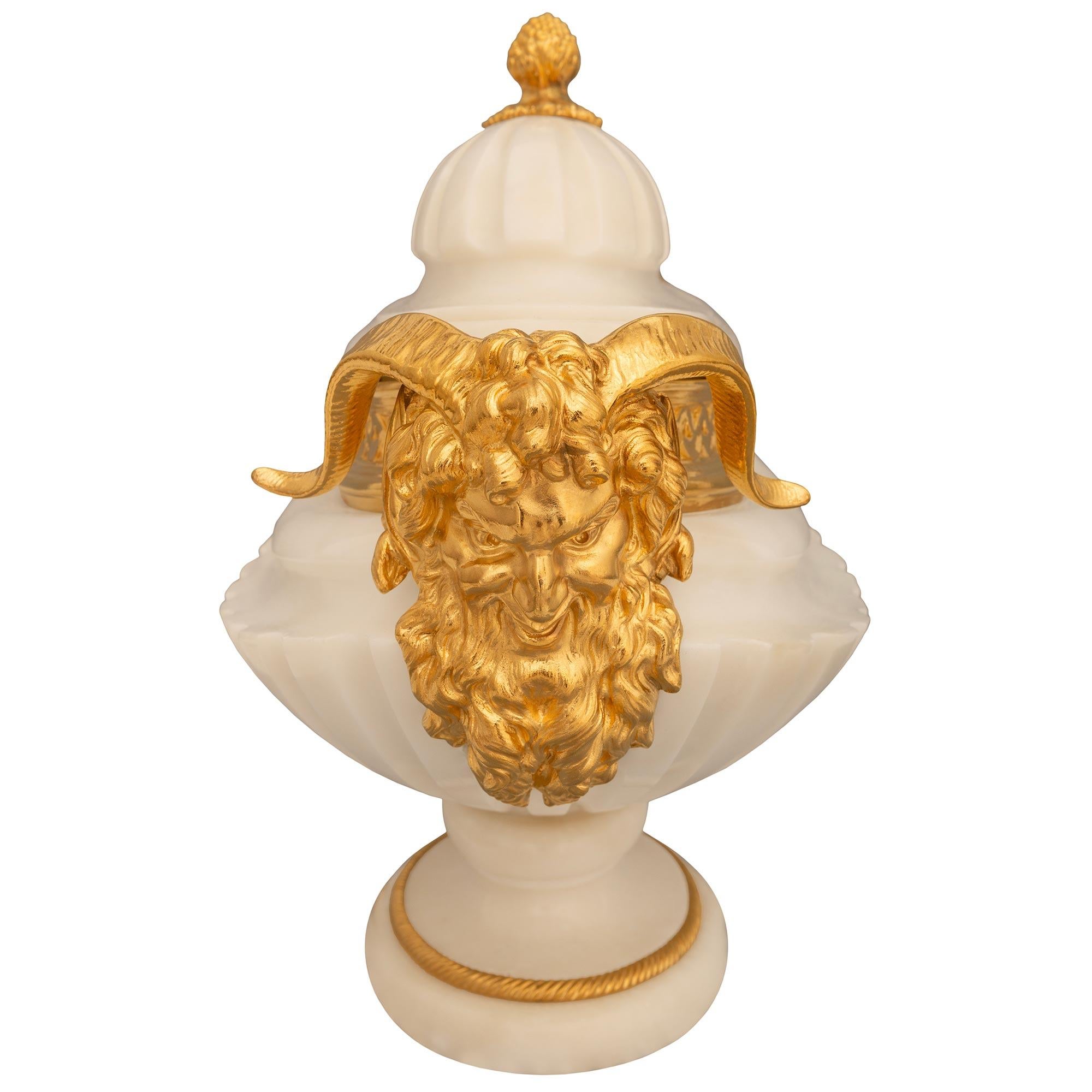French 19th Century Louis XVI St. White Carrara Marble And Ormolu Lidded Urn For Sale 1