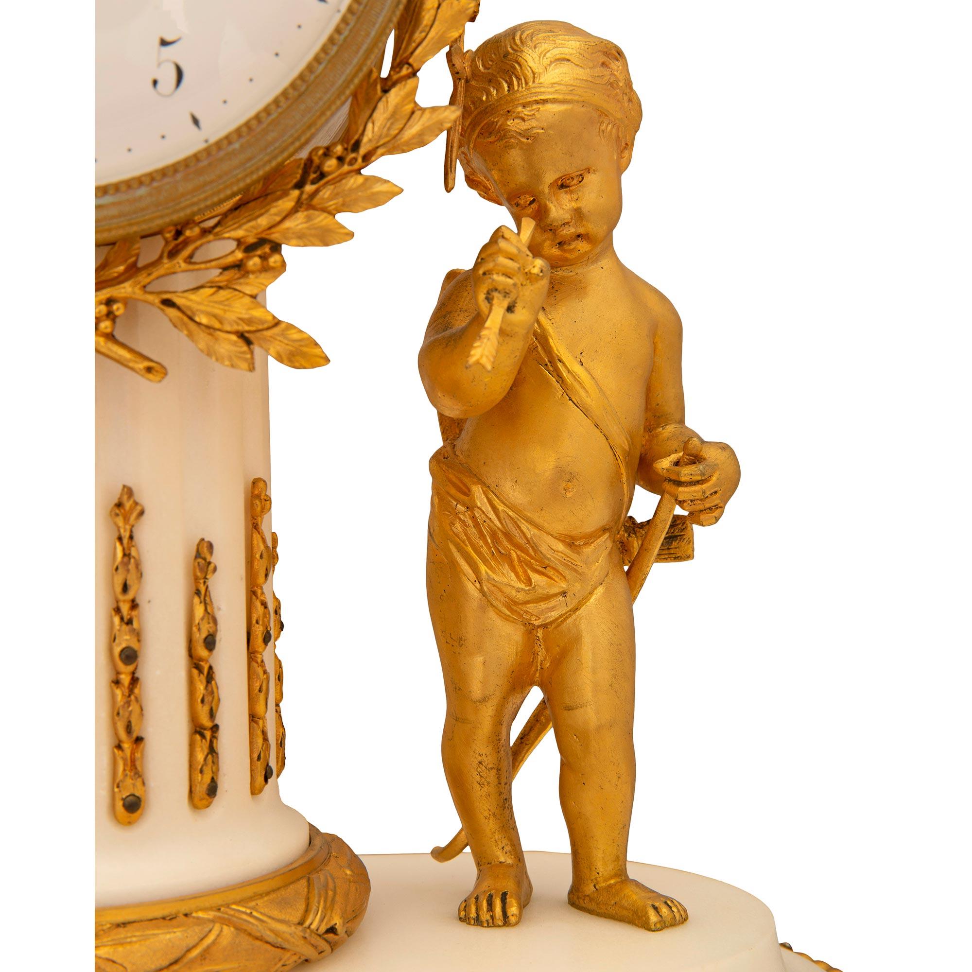 French 19th Century Louis XVI St. White Carrara Marble Clock For Sale 5