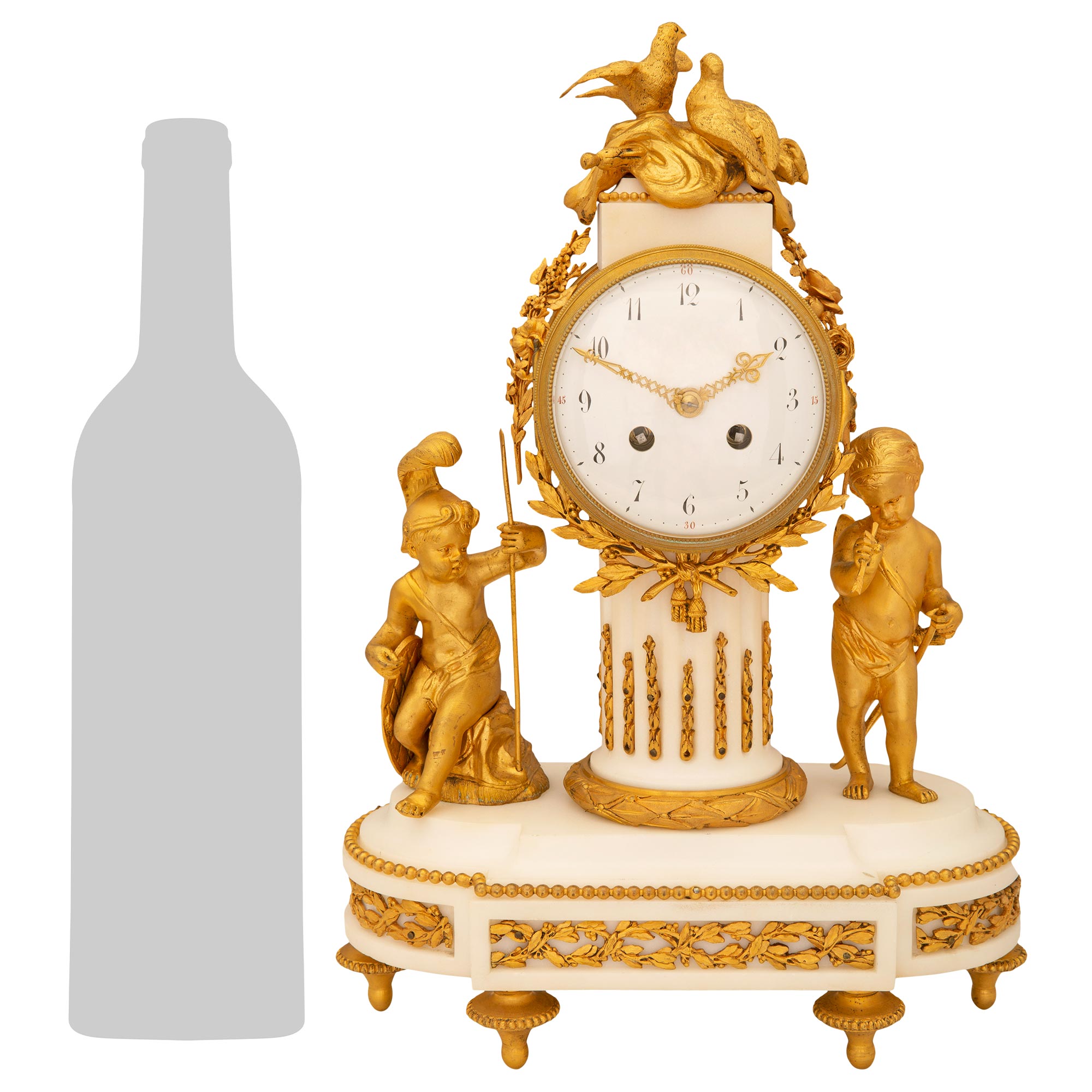 Uhr aus weißem Carrara-Marmor im Louis-XVI-Stil des 19. Jahrhunderts