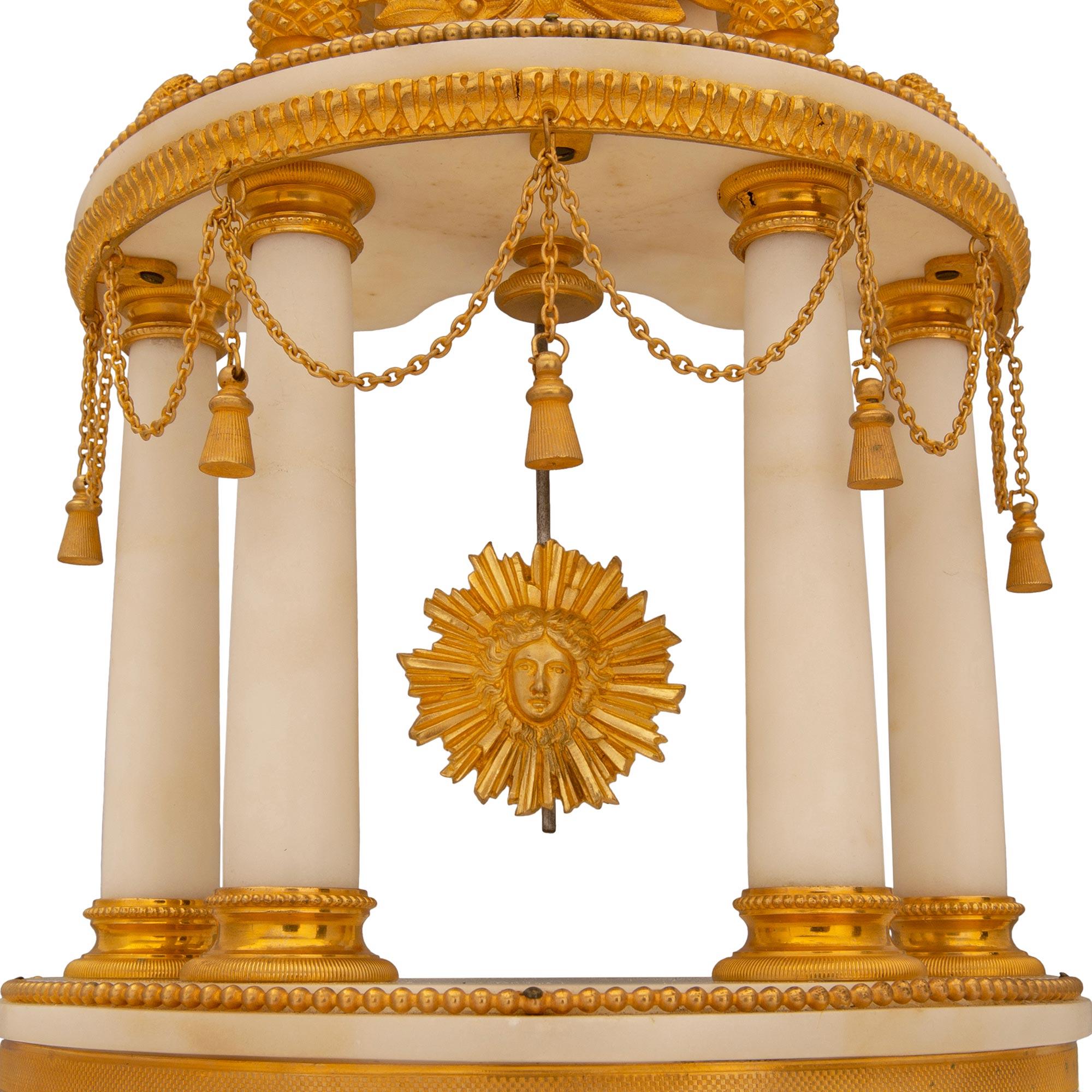 French 19th Century Louis XVI St. White Carrara Marble Garniture Clock Set For Sale 6