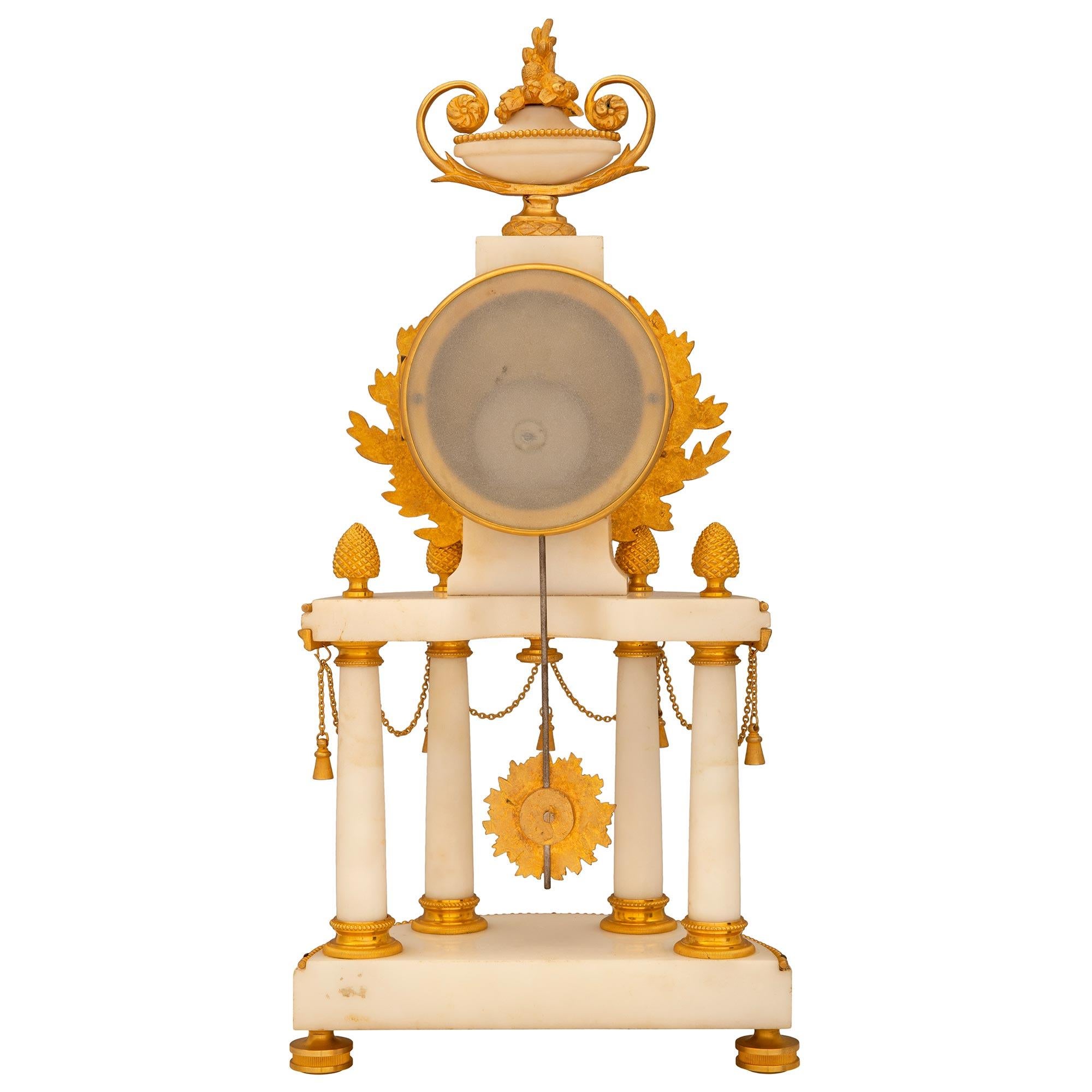 French 19th Century Louis XVI St. White Carrara Marble Garniture Clock Set For Sale 10