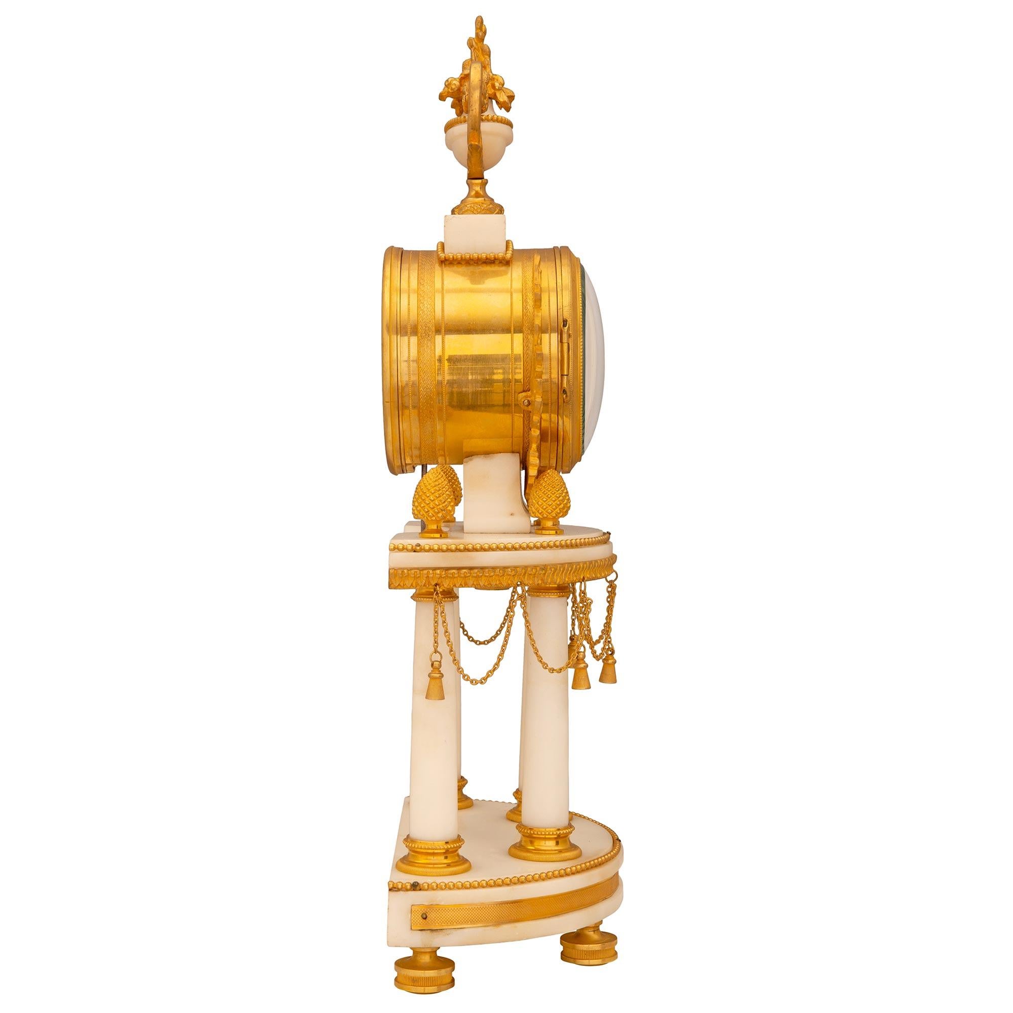 Ormolu French 19th Century Louis XVI St. White Carrara Marble Garniture Clock Set For Sale