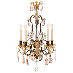French 19th Century Louis XVI St. Wrought Iron, Gilt Metal & Crystal Chandelier