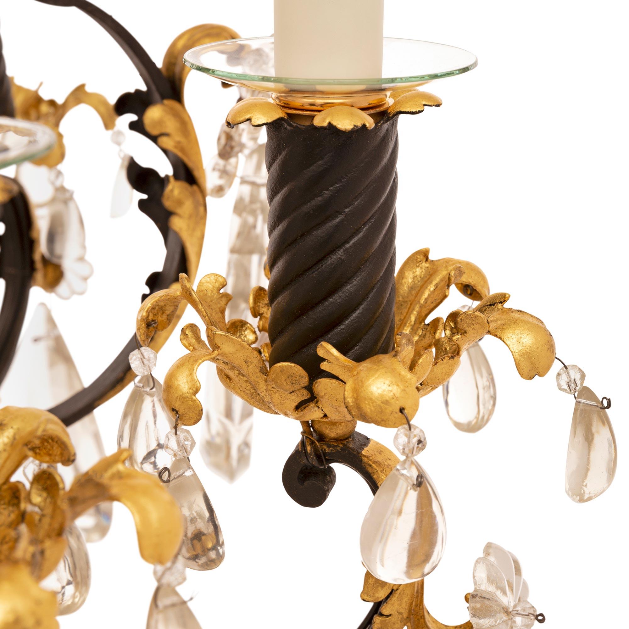 French 19th Century Louis XVI St. Wrought Iron, Gilt Metal & Crystal Chandelier For Sale 3