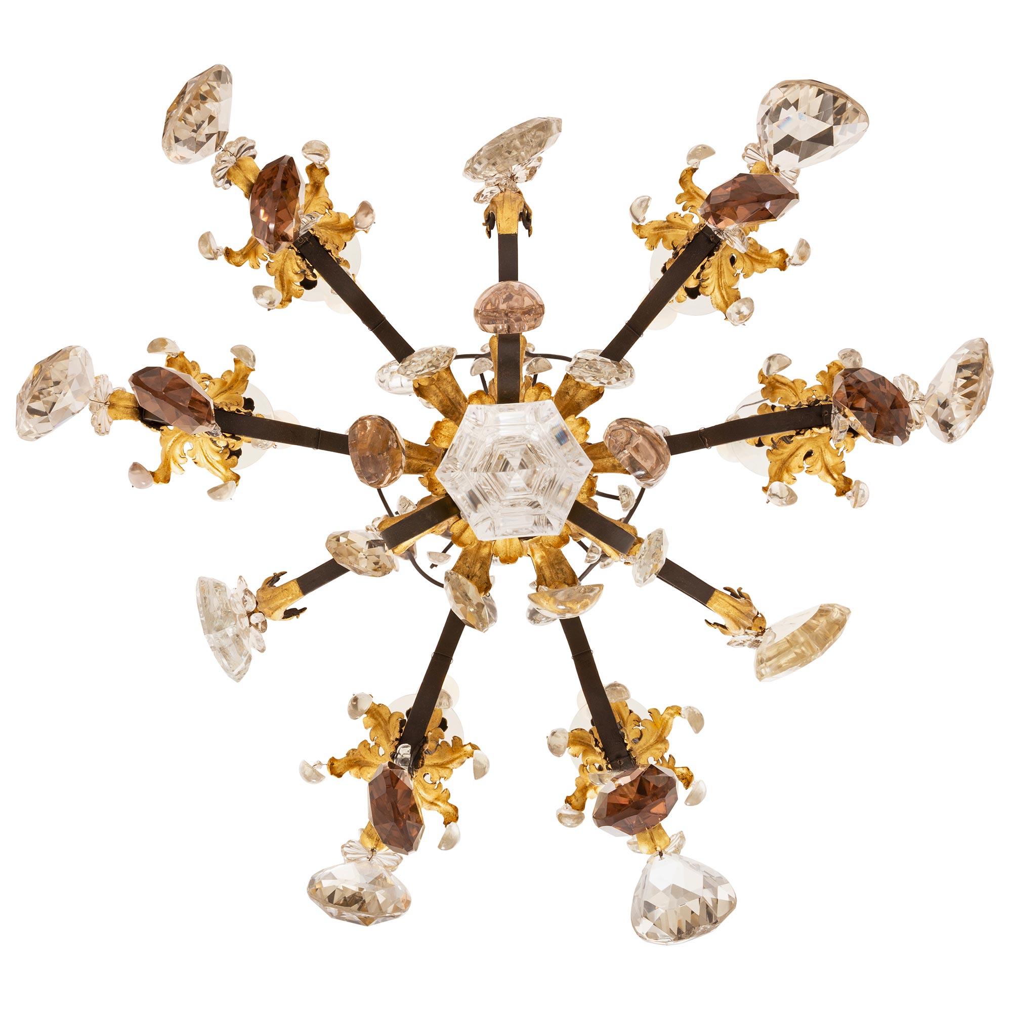 French 19th Century Louis XVI St. Wrought Iron, Gilt Metal & Crystal Chandelier For Sale 6