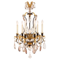 French 19th Century Louis XVI St. Wrought Iron, Gilt Metal & Crystal Chandelier