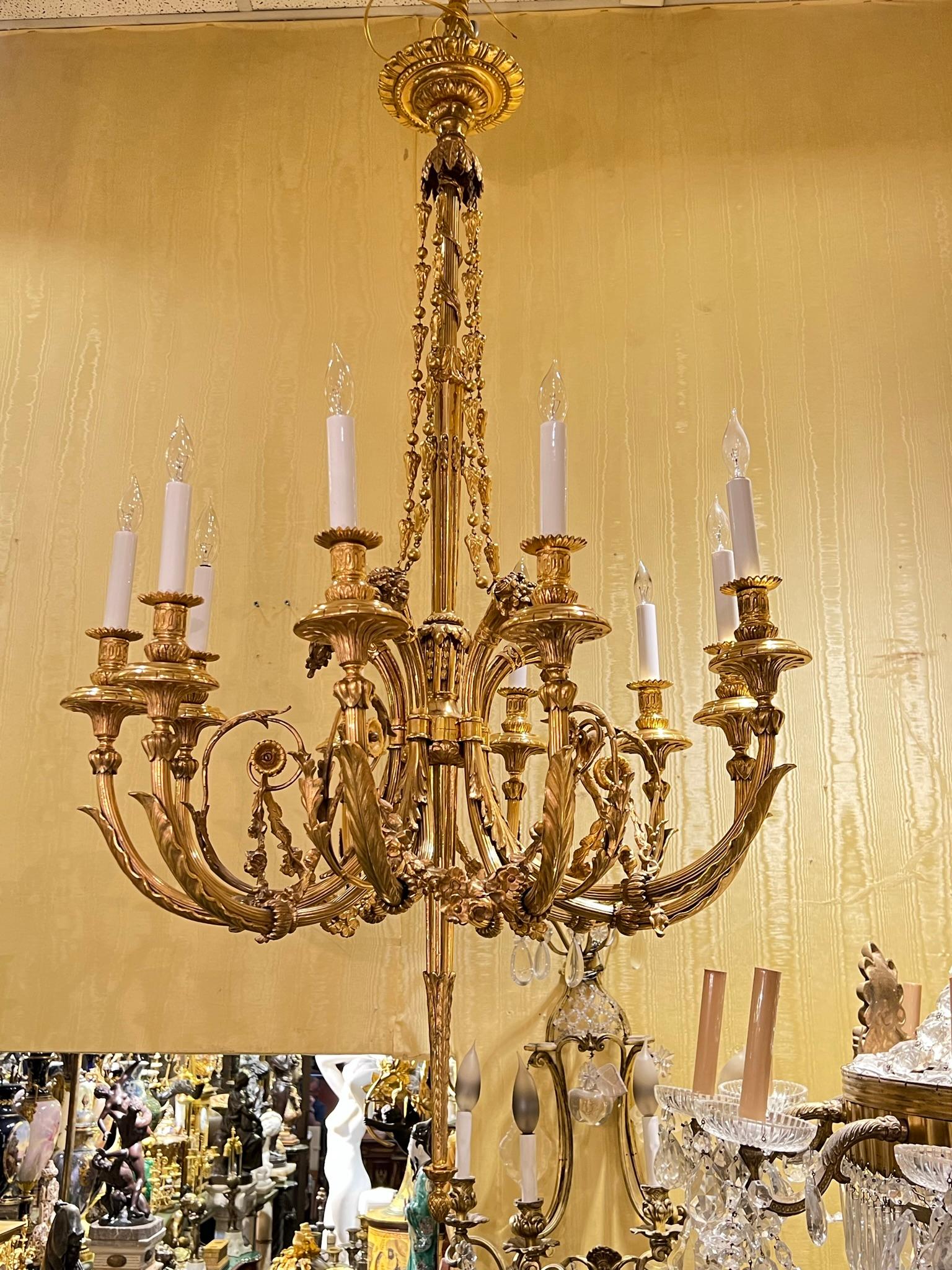 French 19th Century Louis XVI Style 10 Light Gilt Bronze Chandelier For Sale 9