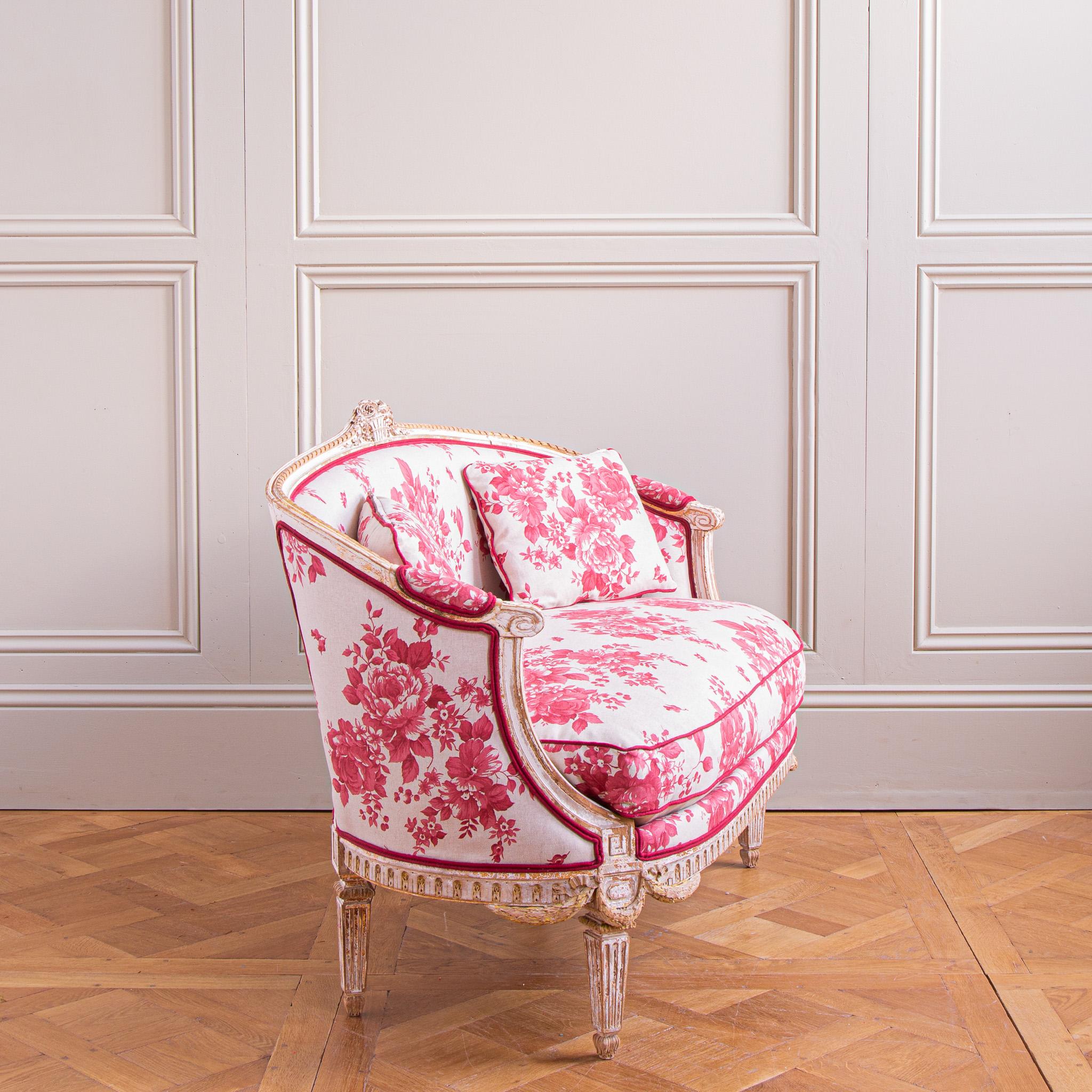Französisch 19. Jahrhundert Louis XVI Stil 2 Sitz geschwungenen Sofa (Polster) im Angebot