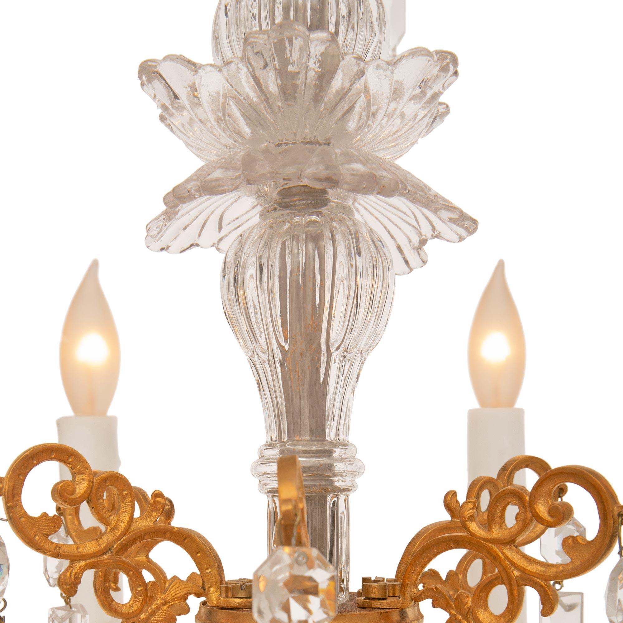 French 19th Century Louis XVI Style Baccarat Crystal and Ormolu Chandelier For Sale 3