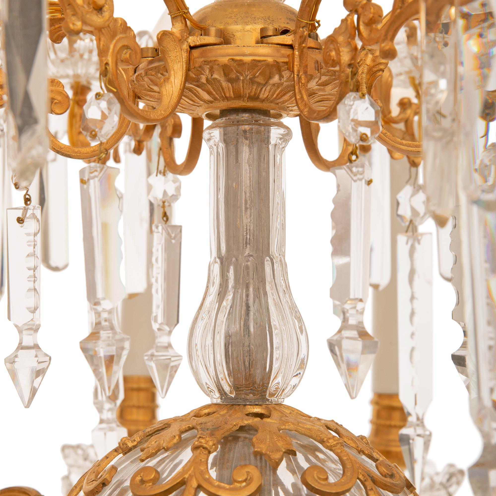 French 19th Century Louis XVI Style Baccarat Crystal and Ormolu Chandelier For Sale 4