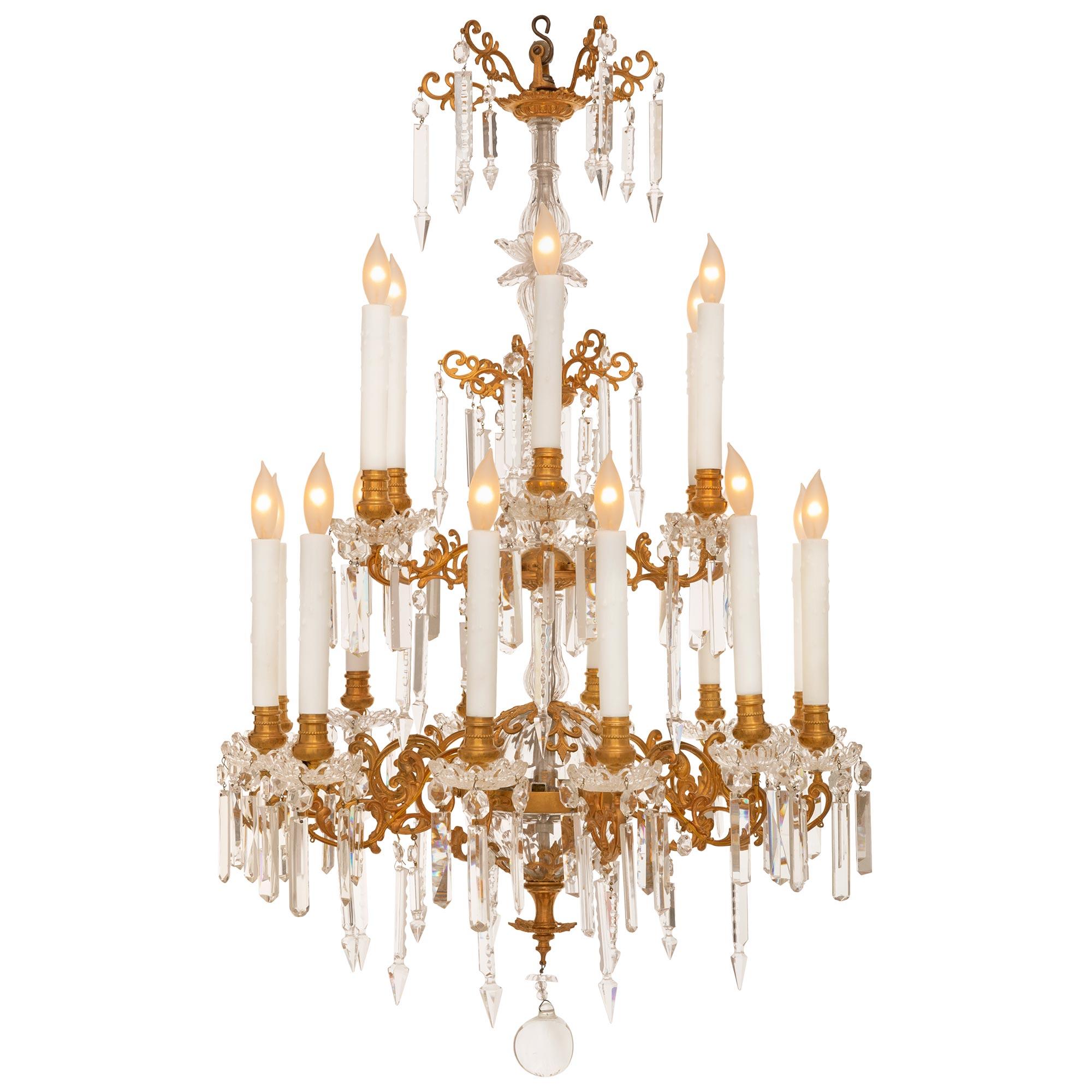 French 19th Century Louis XVI Style Baccarat Crystal and Ormolu Chandelier For Sale