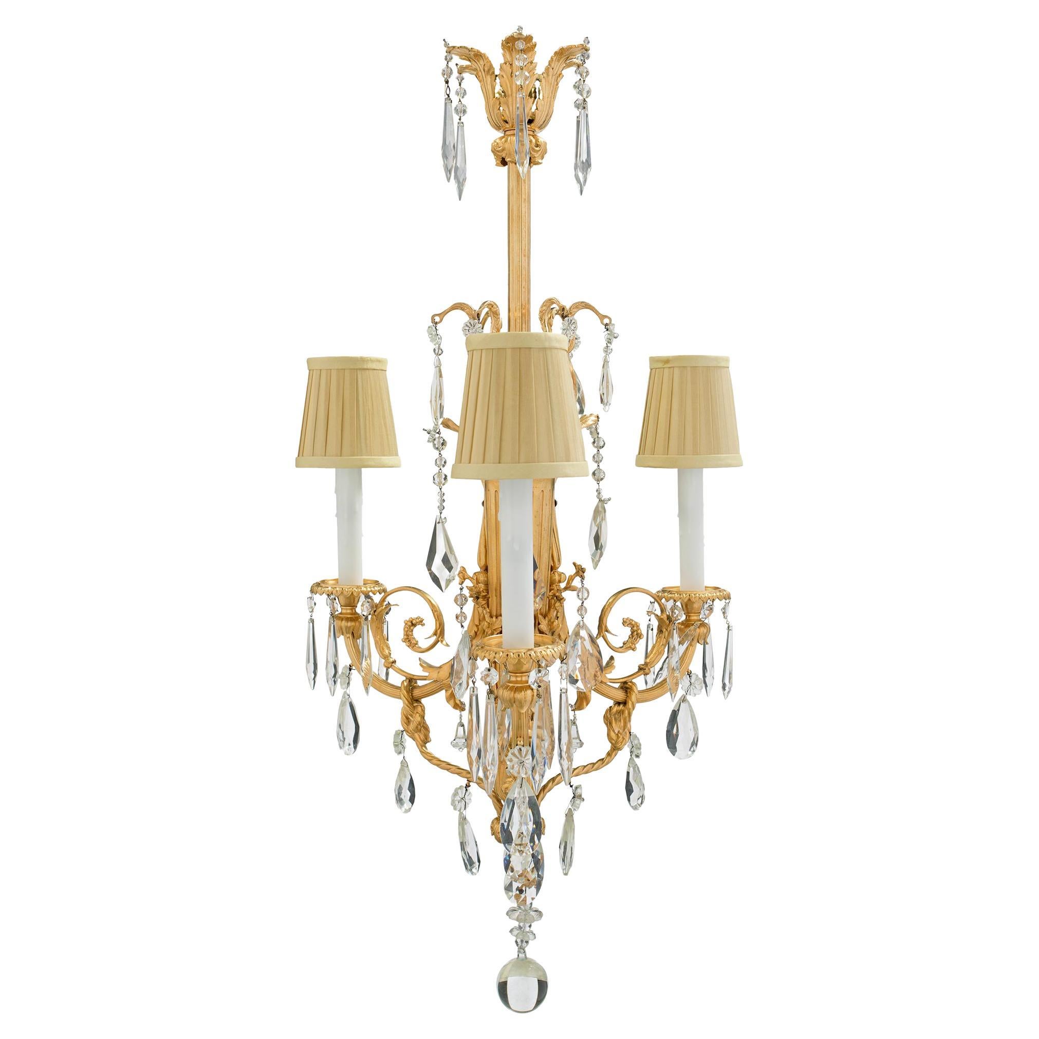 French 19th Century Louis XVI Style Baccarat Crystal and Ormolu Chandelier