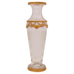 Antique French 19th Century Louis XVI Style Baccarat Crystal and Ormolu Vase