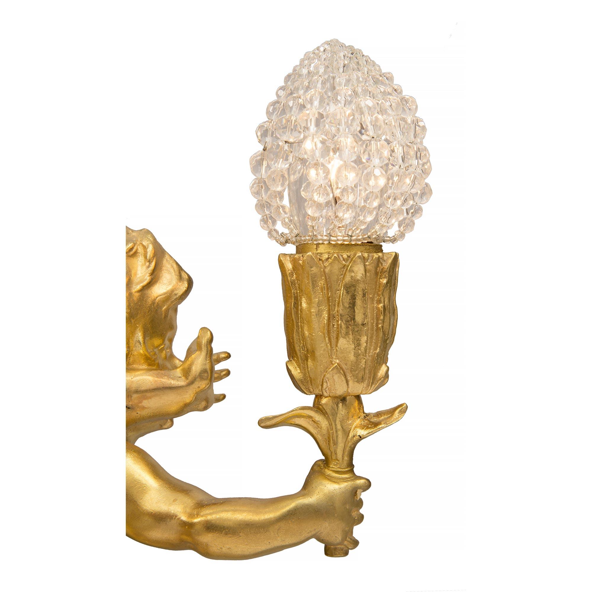 French 19th Century Louis XVI Style Belle Époque Period Four Arm Ormolu Sconce For Sale 4