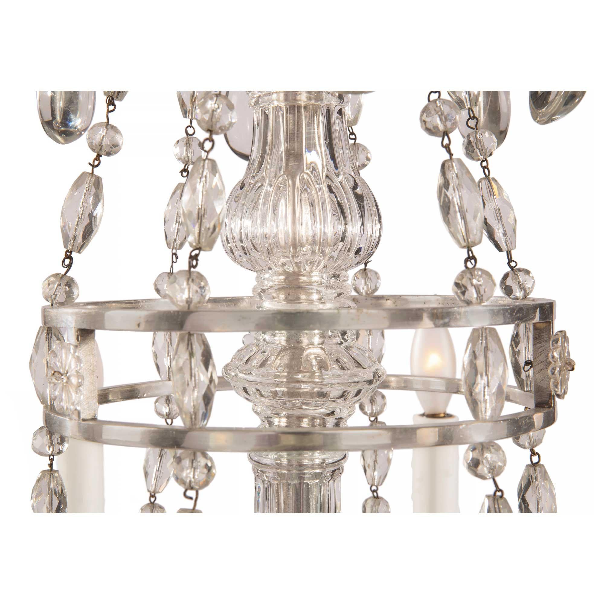 Silvered French 19th Century Louis XVI Style Bronze and Baccarat Crystal Chandelier For Sale