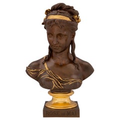 French 19th Century Louis XVI Style Bronze and Ormolu Bust, Signed H. Dumaice