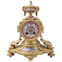 French 19th Century Louis XVI Style Bronze Gilt and Porcelain Mantel Clock French 19th Century Louis XVI Style Bronze Gilt and Porcelain Mantel Clock