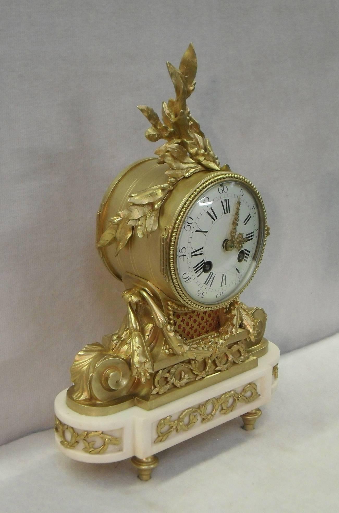 French 19th Century Louis XVI Style Bronze Gilt Mantel Clock In Good Condition In Macclesfield, GB